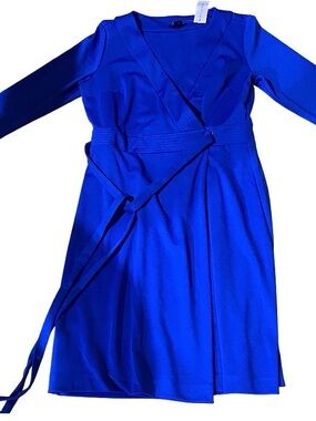 ❤️ Ann Taylor Royal Blue Long Sleeve Wrap Midi Dress